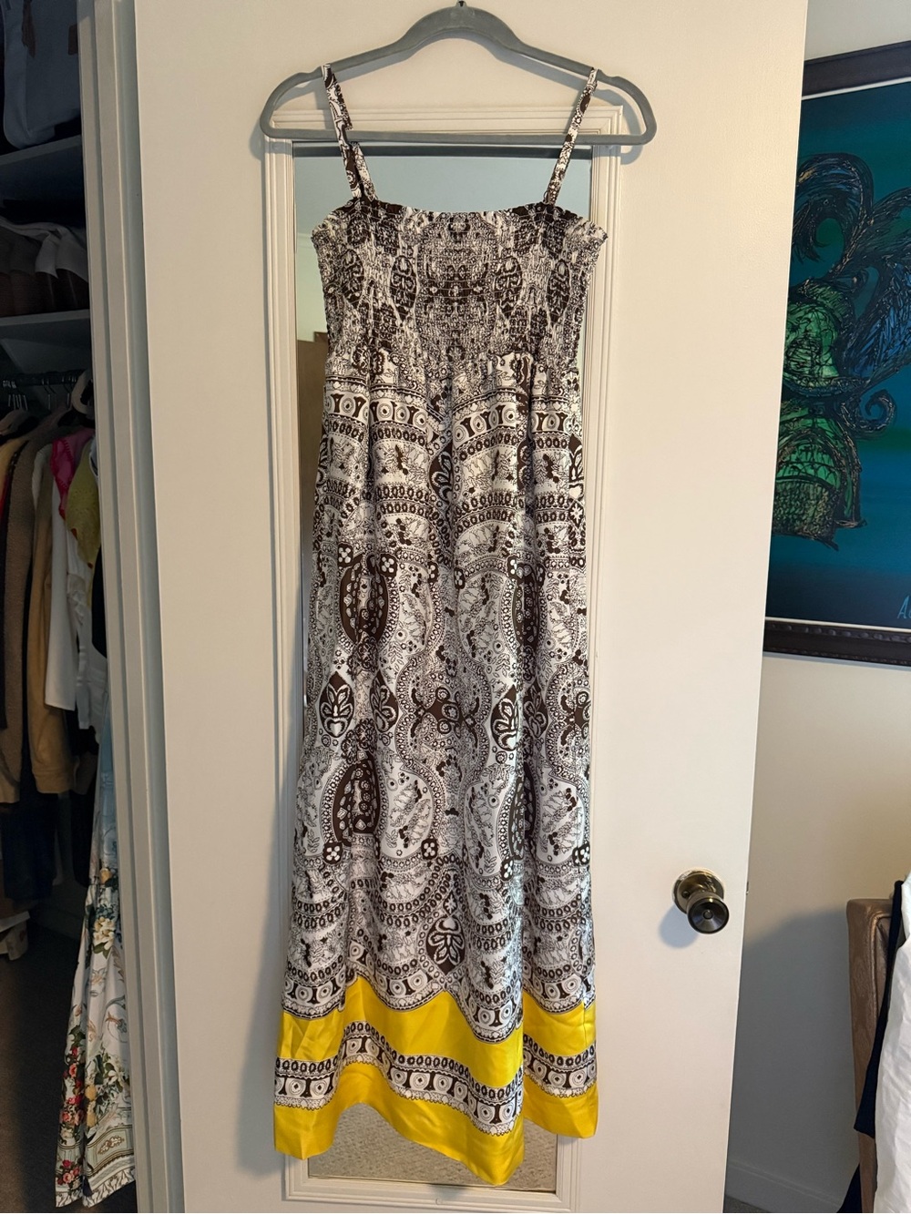 Talbots Black-and-White Maxi Dress with Yellow Hem